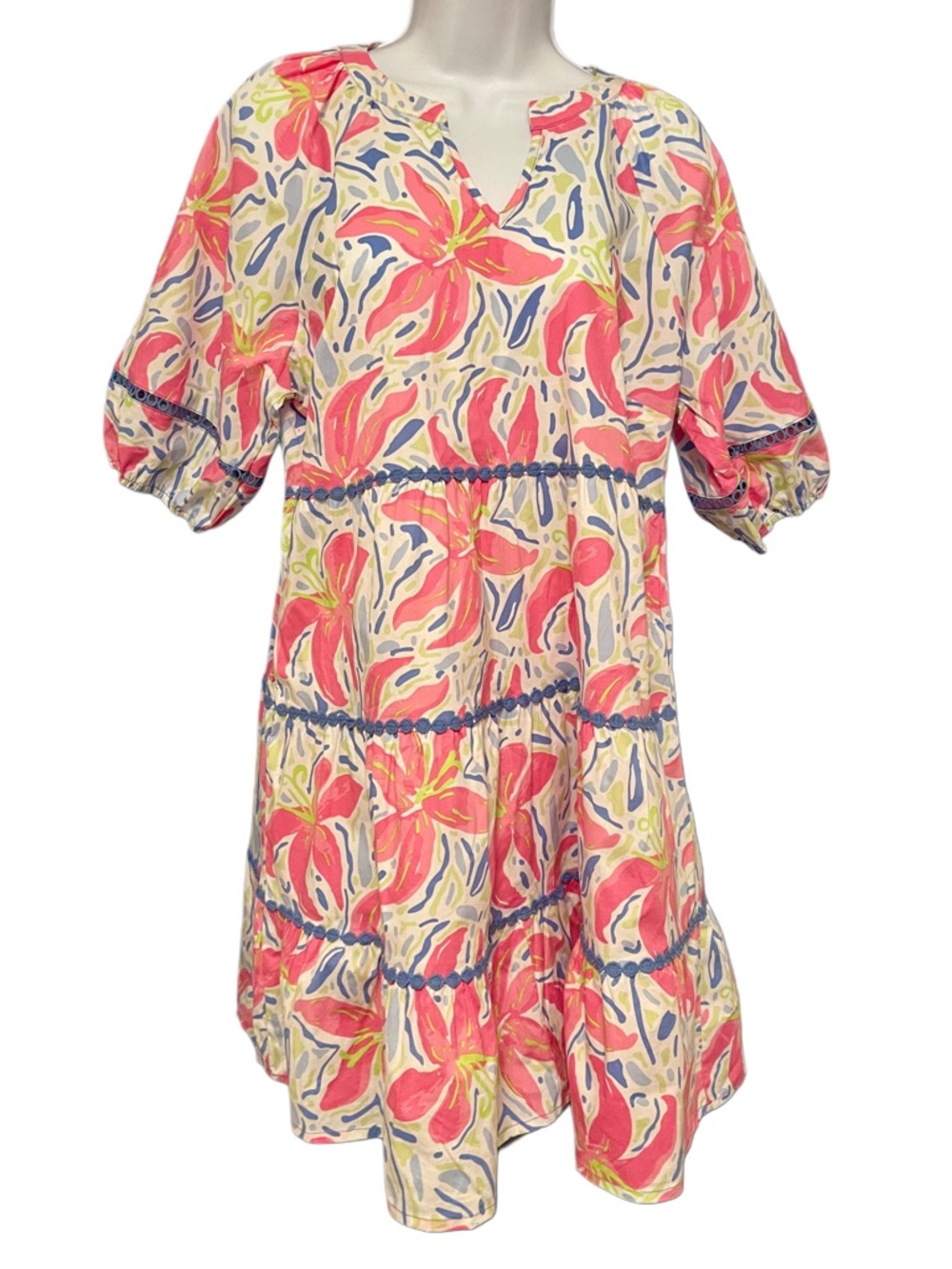 Palmer Dress Hibiscus Harmony White Mary Square Sz M Coastal Vacation NWT - Picture 2 of 12